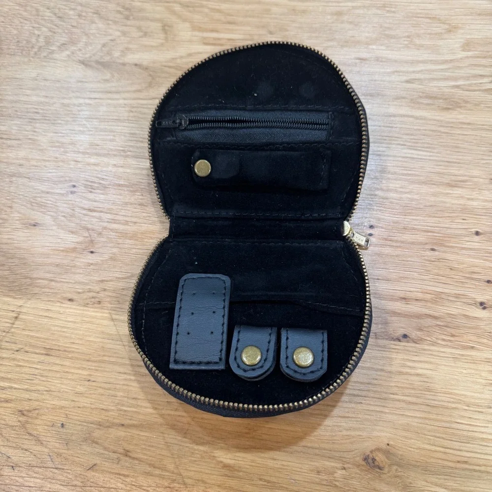 Celestial Jewelry Travel Case Brown Embroidered Key Holder Blue and Gold Magic
